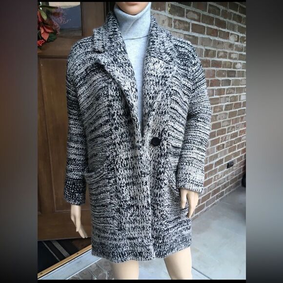 ZARA KNITS Oversized Chunky Knit Cardigan Sweater Ecru Black 3859/131 Sz Small - Picture 4 of 14